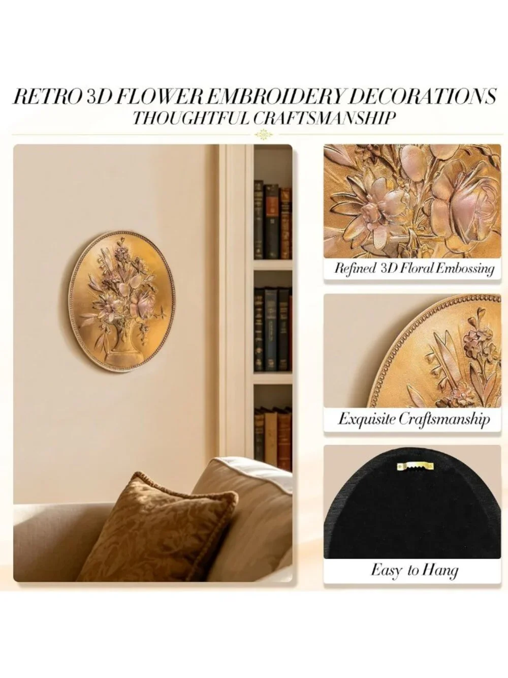 Vintage Gold Floral Wall Decor - 10x8